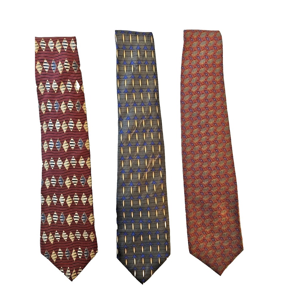 3 Luxury Silk Designer Ties,  executive neckwear, subtle patterns, earth tones